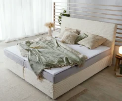 BoxspringbettDream-Well Plüsch-Cord Beige 180x200 cm Bonell-Matratze PU-Topper Sofort versandfertig