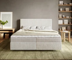 BoxspringbettDream-Well 180x200 cm Bouclé Creme-Weiß mit Matratze und Topper Sofort versandfertig