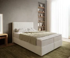BoxspringbettDream-Well 140x200 cm Bouclé Creme-Weiß mit Taschenfederkernmatratze und Topper Visco Sofort versandfertig