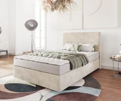 BoxspringbettDream-Well 120x200 cm Cord Beige mit Matratze und Topper Sofort versandfertig