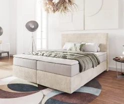 BoxspringbettDream-Well 160x200 cm Cord Beige mit Taschenfederkernmatratze und Topper Visco Sofort versandfertig