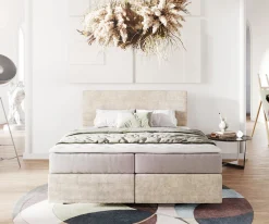 BoxspringbettDream-Well 160x200 cm Cord Beige mit Taschenfederkernmatratze und Topper Visco Sofort versandfertig