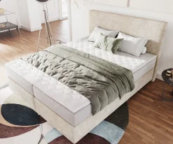BoxspringbettDream-Well 160x200 cm Cord Beige mit Taschenfederkernmatratze und Topper Visco Sofort versandfertig