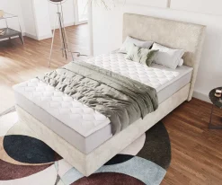 BoxspringbettDream-Well 120x200 cm Cord Beige mit Taschenfederkernmatratze und Topper Visco Sofort versandfertig