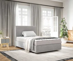 BoxspringbettDream-Well 120x200 cm Cord Silbergrau mit Matratze und Topper Sofort versandfertig