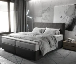 BoxspringbettDream-Well 180x200 cm Mikrofaser Anthrazit Vintage mit TFK Matratze und Visco Topper Sofort versandfertig