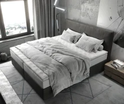BoxspringbettDream-Well 180x200 cm Mikrofaser Anthrazit Vintage mit TFK Matratze und Visco Topper Sofort versandfertig