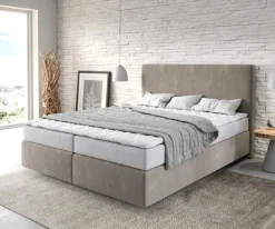 BoxspringbettDream-Well 160x200 cm Mikrofaser Beige mit Matratze und Topper Sofort versandfertig
