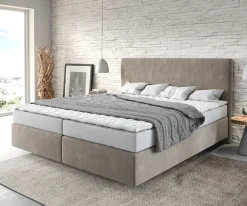 BoxspringbettDream-Well 180x200 cm Mikrofaser Beige mit Matratze und Topper Sofort versandfertig