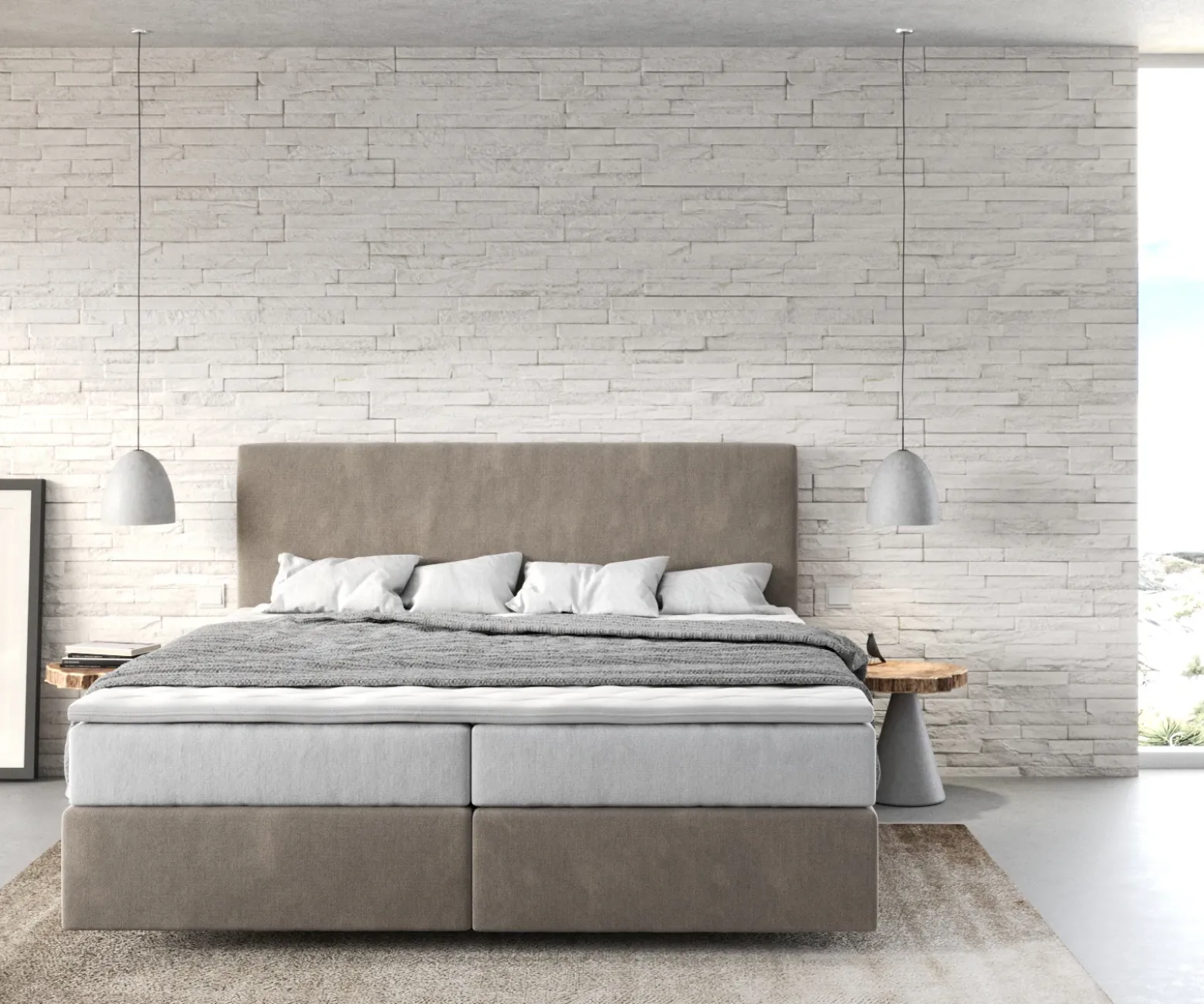 BoxspringbettDream-Well 180x200 cm Mikrofaser Beige mit TFK Matratze und Visco Topper Sofort versandfertig
