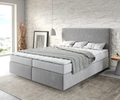 BoxspringbettDream-Well 160x200 cm Mikrofaser Grau mit Matratze und Topper Sofort versandfertig