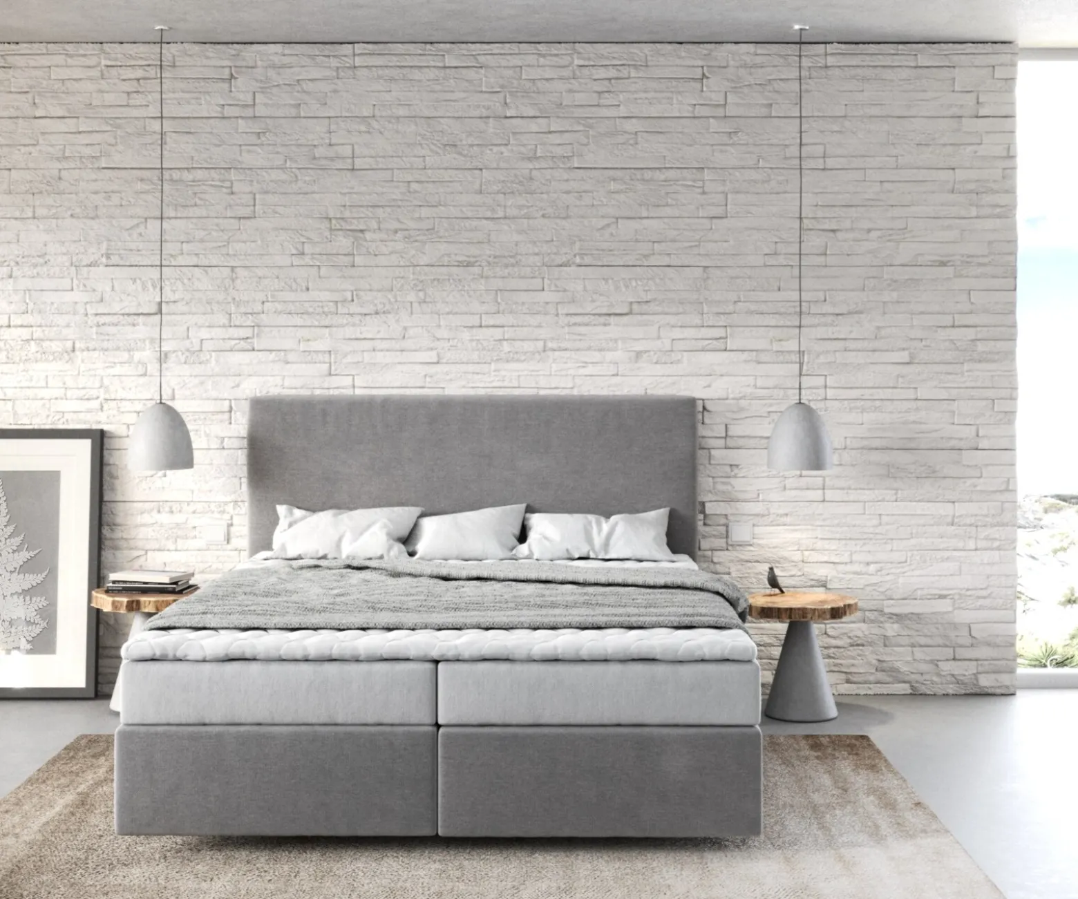 BoxspringbettDream-Well 160x200 cm Mikrofaser Grau mit Matratze und Topper Sofort versandfertig