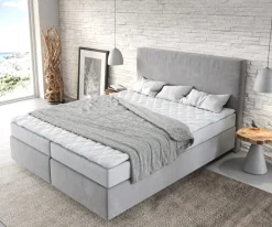 BoxspringbettDream-Well 160x200 cm Mikrofaser Grau mit Matratze und Topper Sofort versandfertig