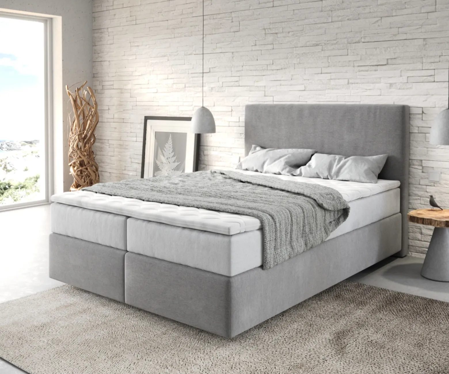 BoxspringbettDream-Well 140x200 cm Mikrofaser Grau mit TFK Matratze und Visco Topper Sofort versandfertig
