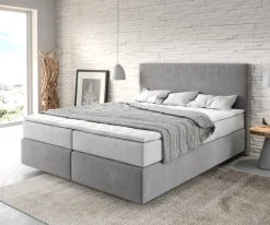 BoxspringbettDream-Well 160x200 cm Mikrofaser Grau mit TFK Matratze und Visco Topper Sofort versandfertig