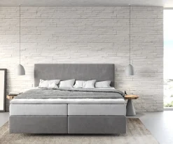 BoxspringbettDream-Well 180x200 cm Mikrofaser Grau mit TFK Matratze und Visco Topper Sofort versandfertig