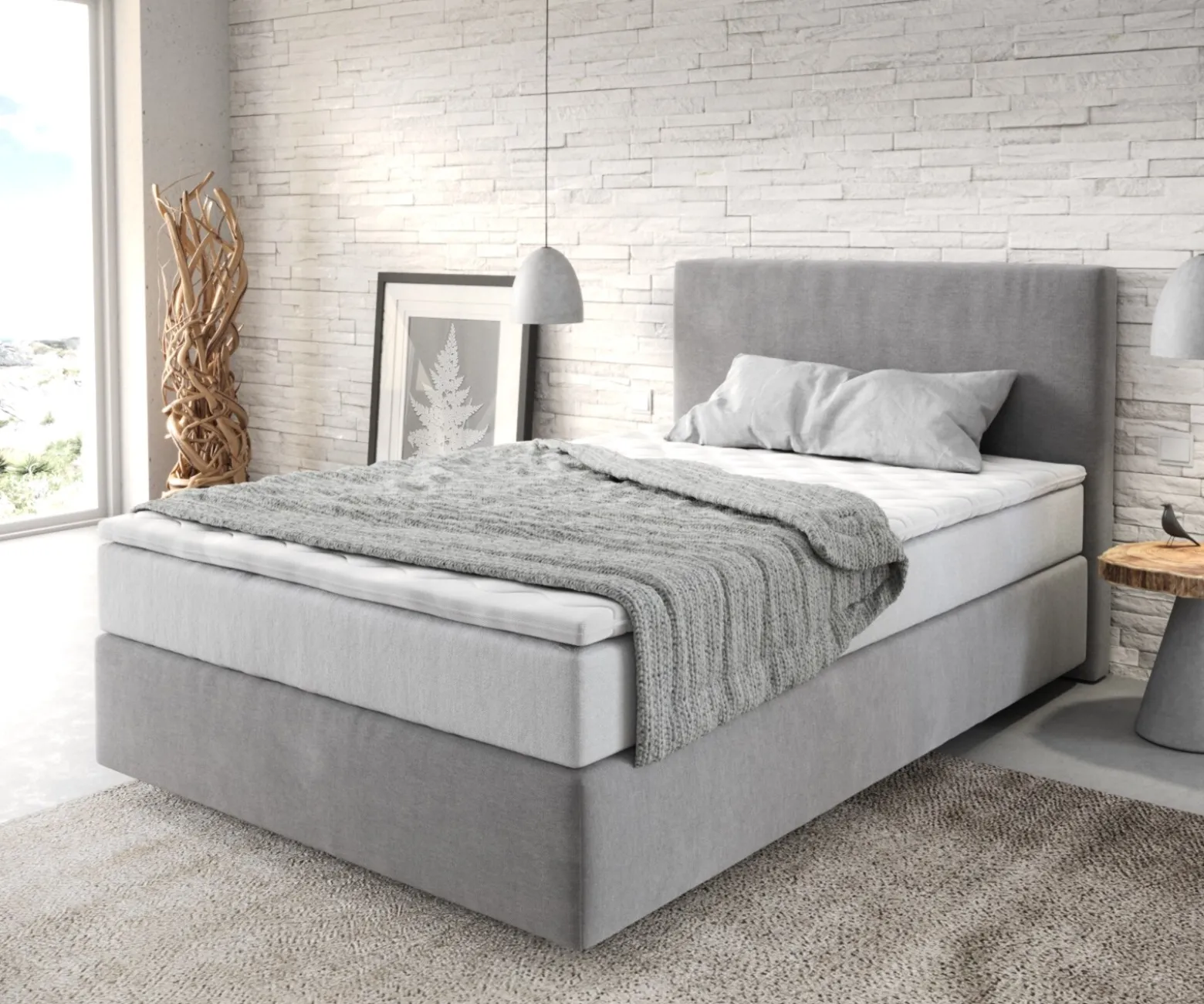BoxspringbettDream-Well 120x200 cm Mikrofaser Grau mit TFK Matratze und Visco Topper Sofort versandfertig