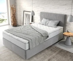 BoxspringbettDream-Well 120x200 cm Mikrofaser Grau mit TFK Matratze und Visco Topper Sofort versandfertig