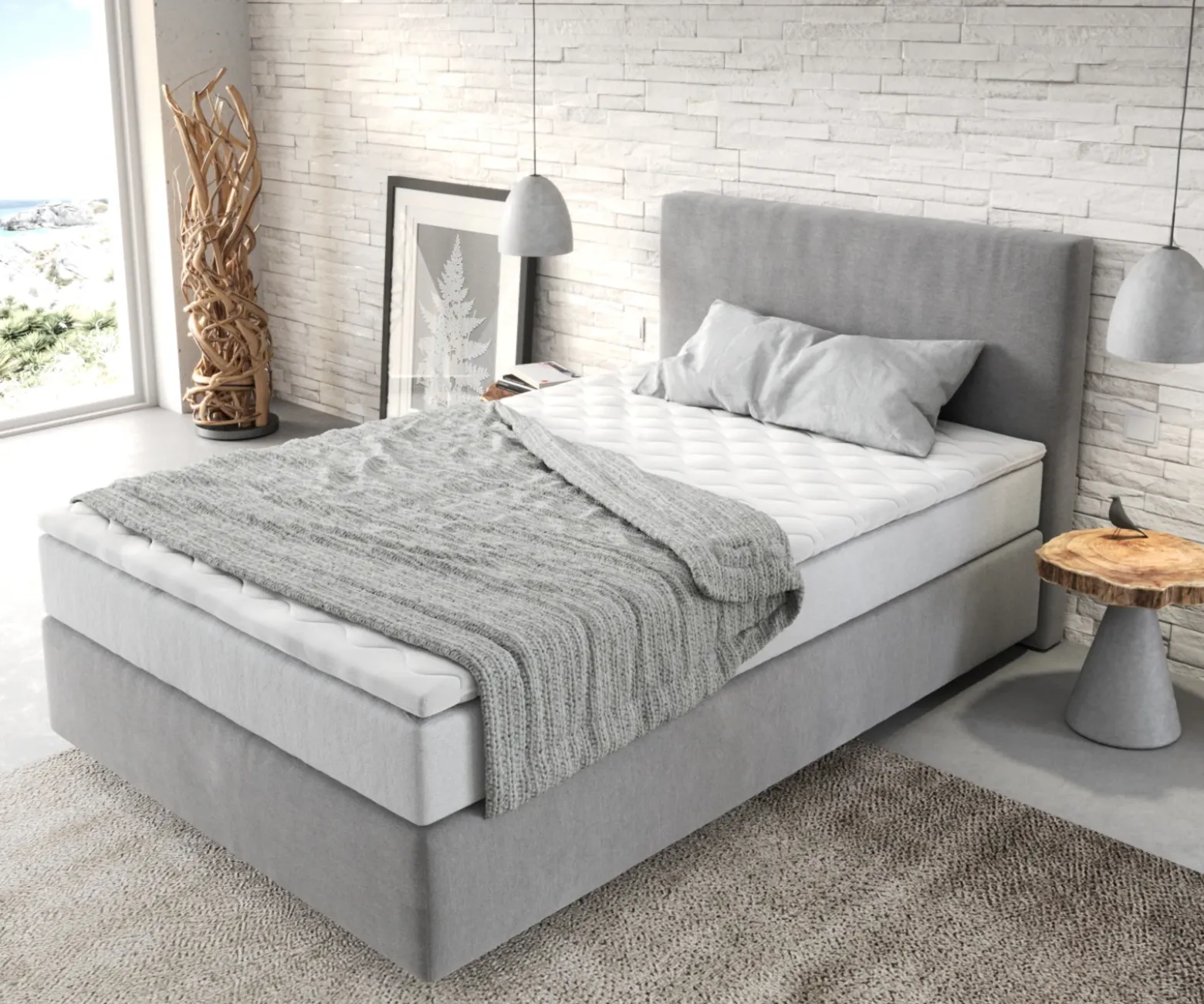 BoxspringbettDream-Well 120x200 cm Mikrofaser Grau mit TFK Matratze und Visco Topper Sofort versandfertig
