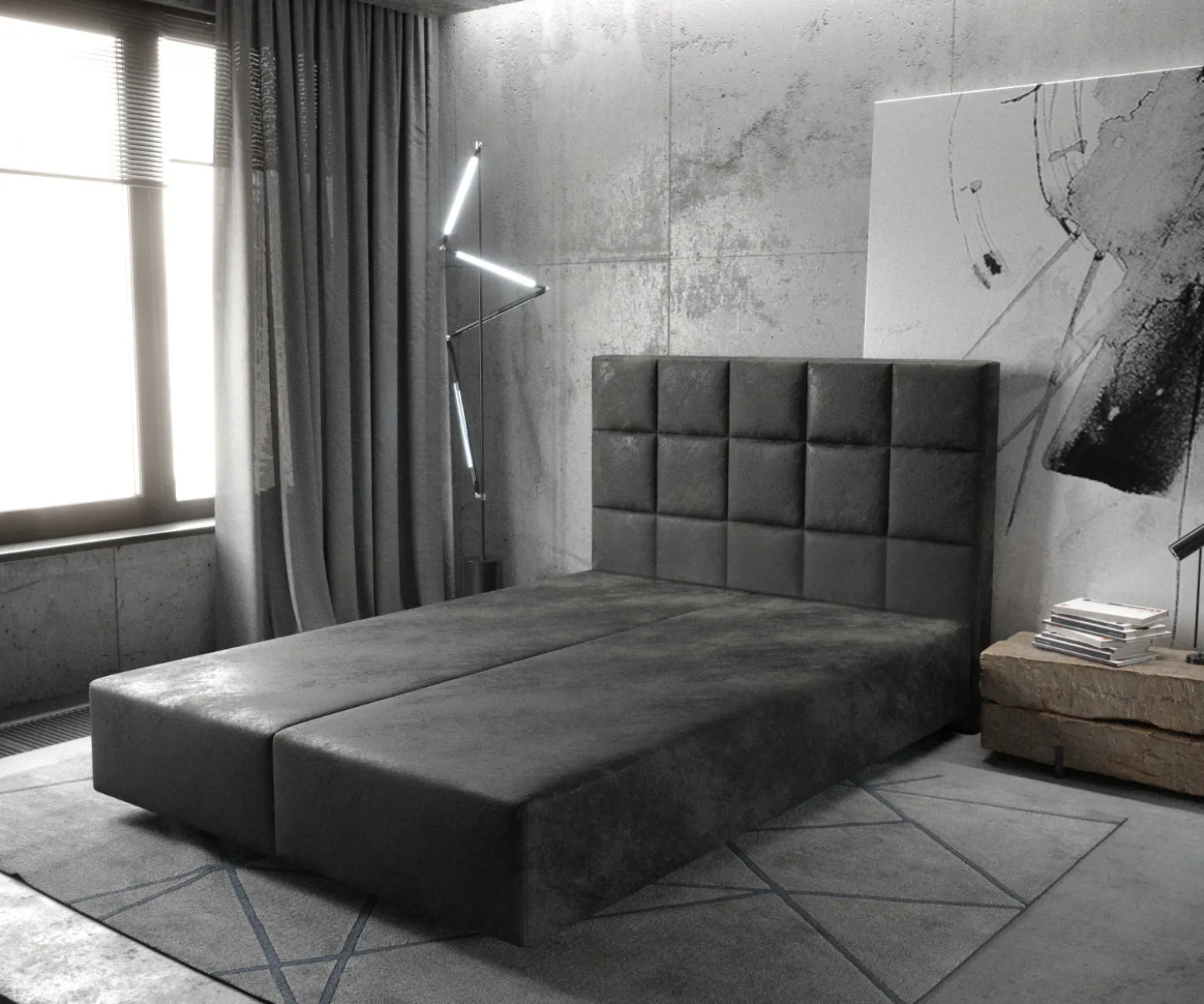 BoxspringgestellDream-Fine 160x200 cm Mikrofaser Anthrazit Vintage Sofort versandfertig
