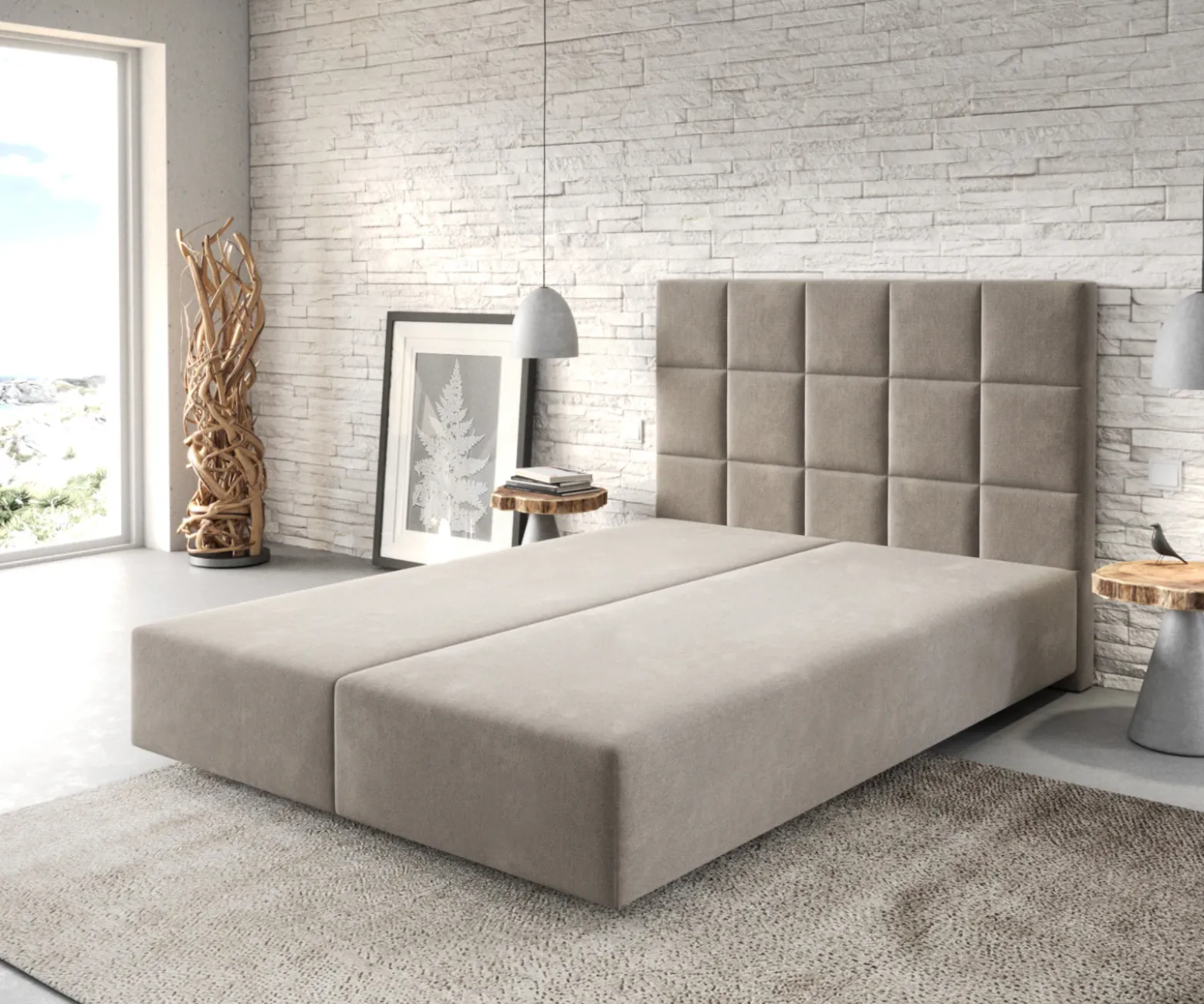 BoxspringgestellDream-Fine 140x200 cm Mikrofaser Beige Sofort versandfertig