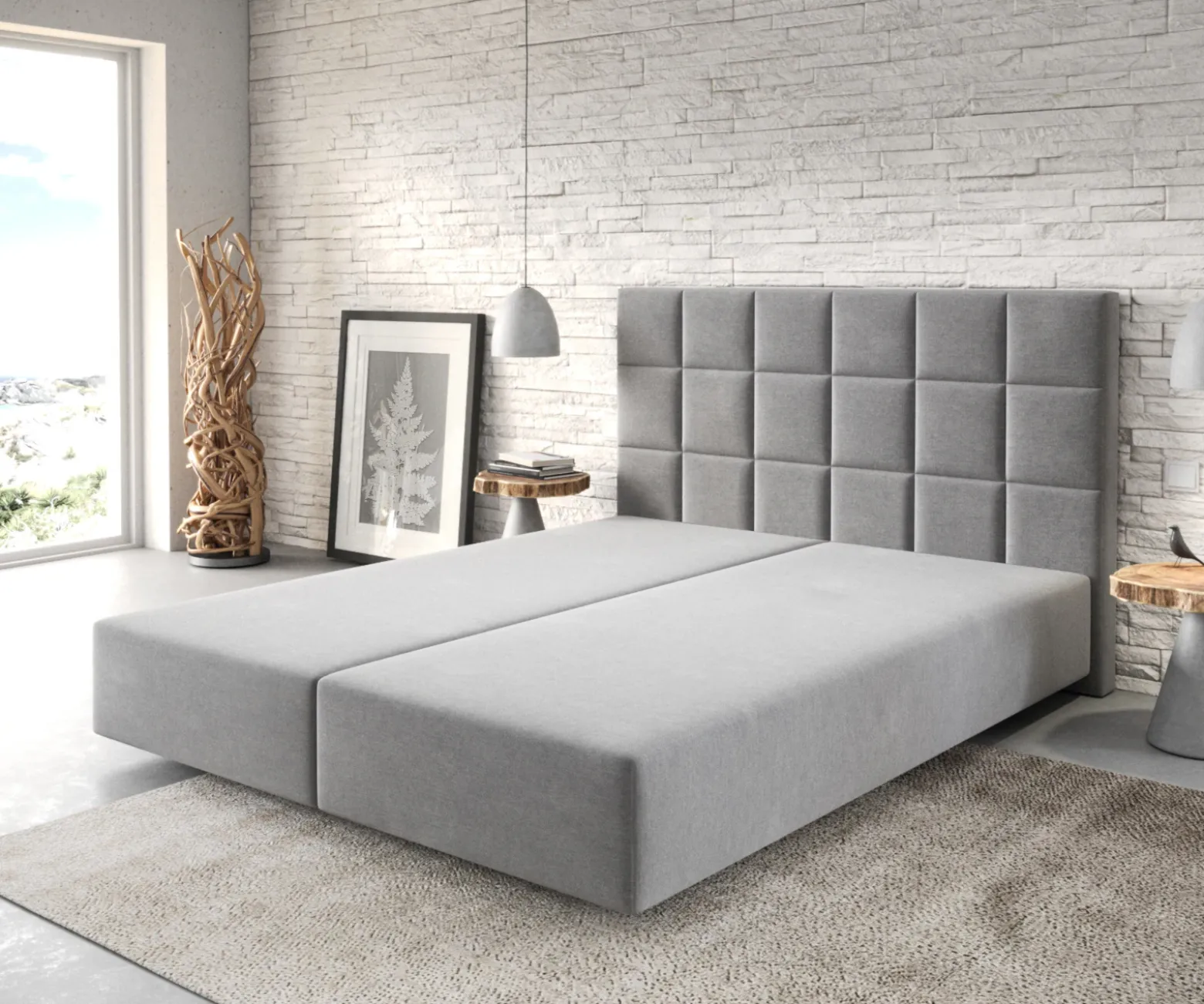 BoxspringgestellDream-Fine 160x200 cm Mikrofaser Grau Sofort versandfertig