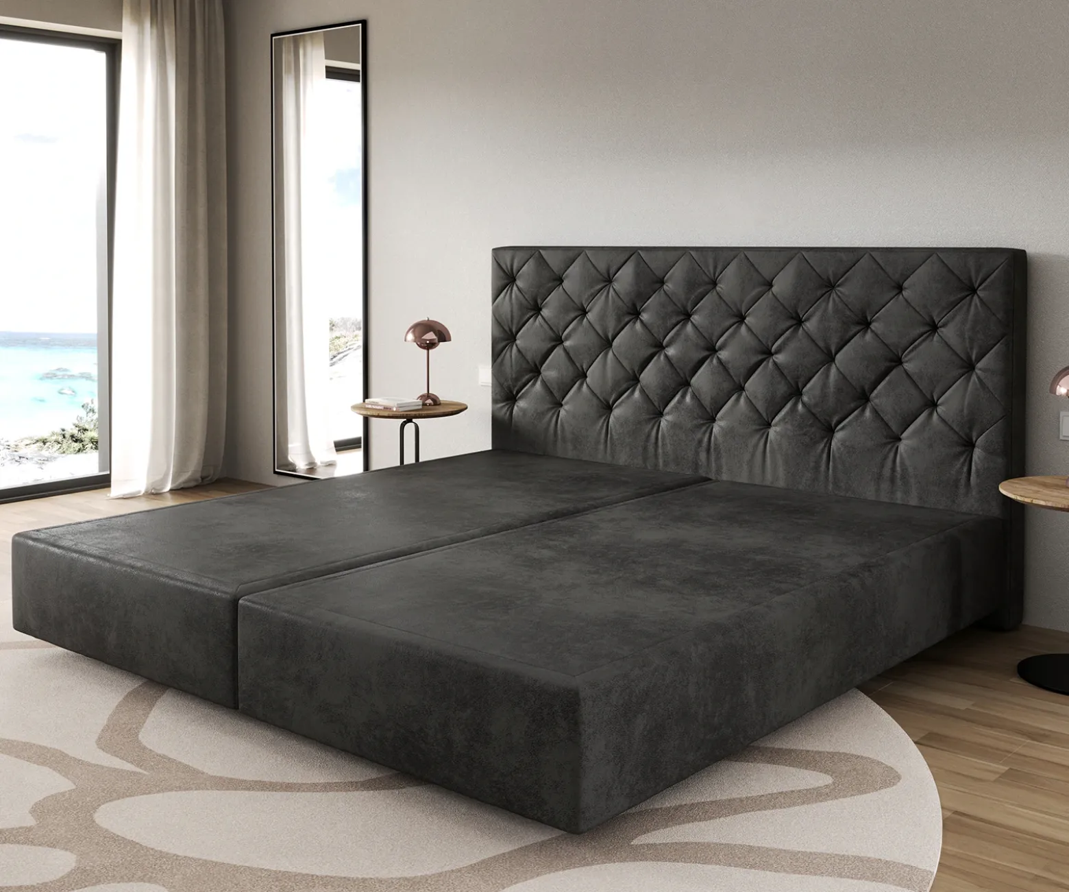 BoxspringgestellDream-Great Mikrofaser Anthrazit Vintage 200x200 cm Sofort versandfertig