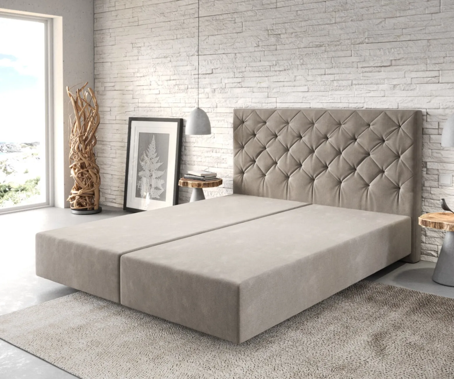 BoxspringgestellDream-Great 160x200 cm Mikrofaser Beige Sofort versandfertig