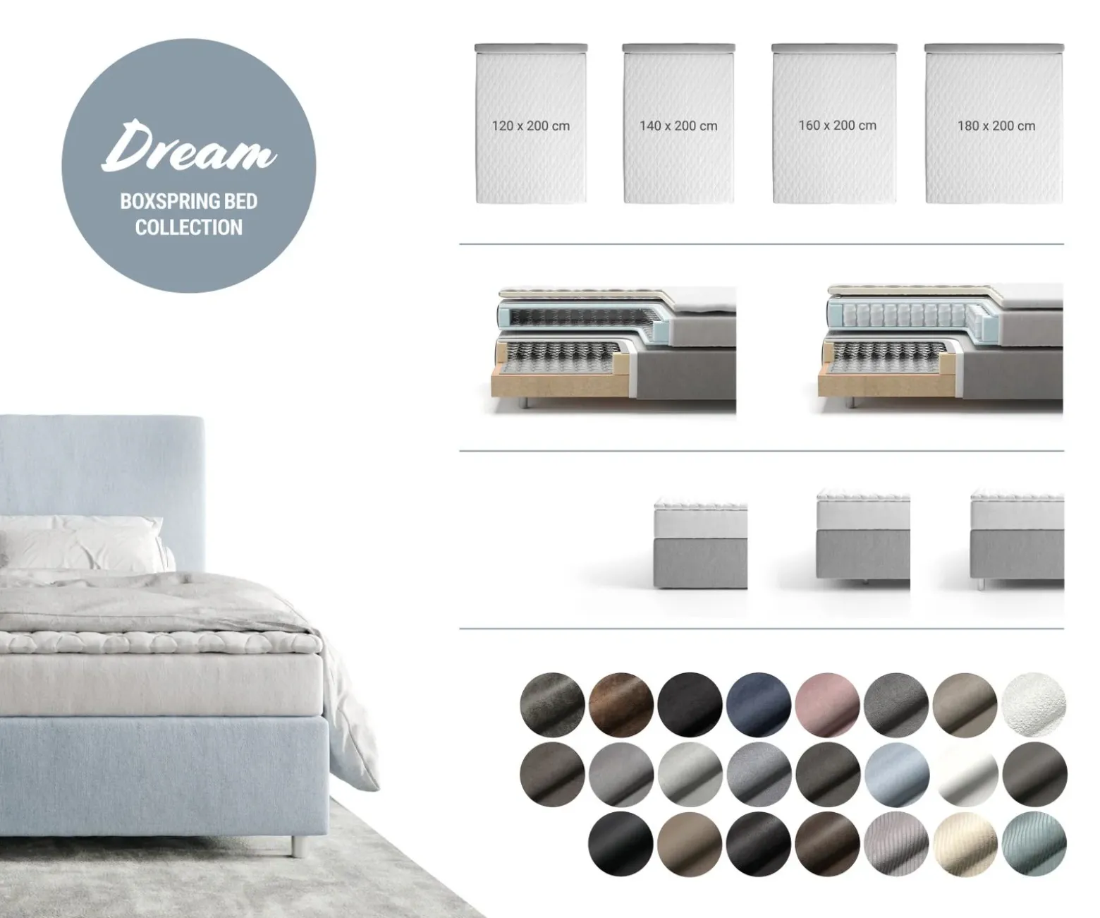 BoxspringgestellDream-Well Bouclé Creme-Weiß 200x200 cm Sofort versandfertig