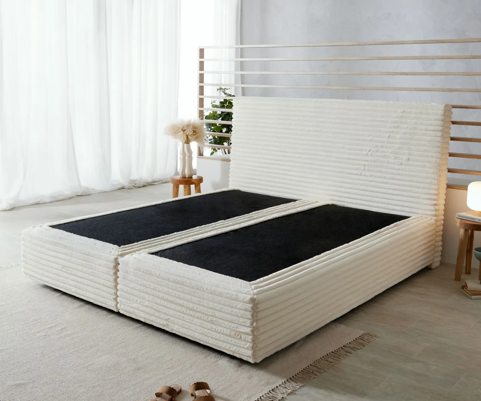 BoxspringgestellDream-Well Plüsch-Cord Beige 180x200 cm Sofort versandfertig