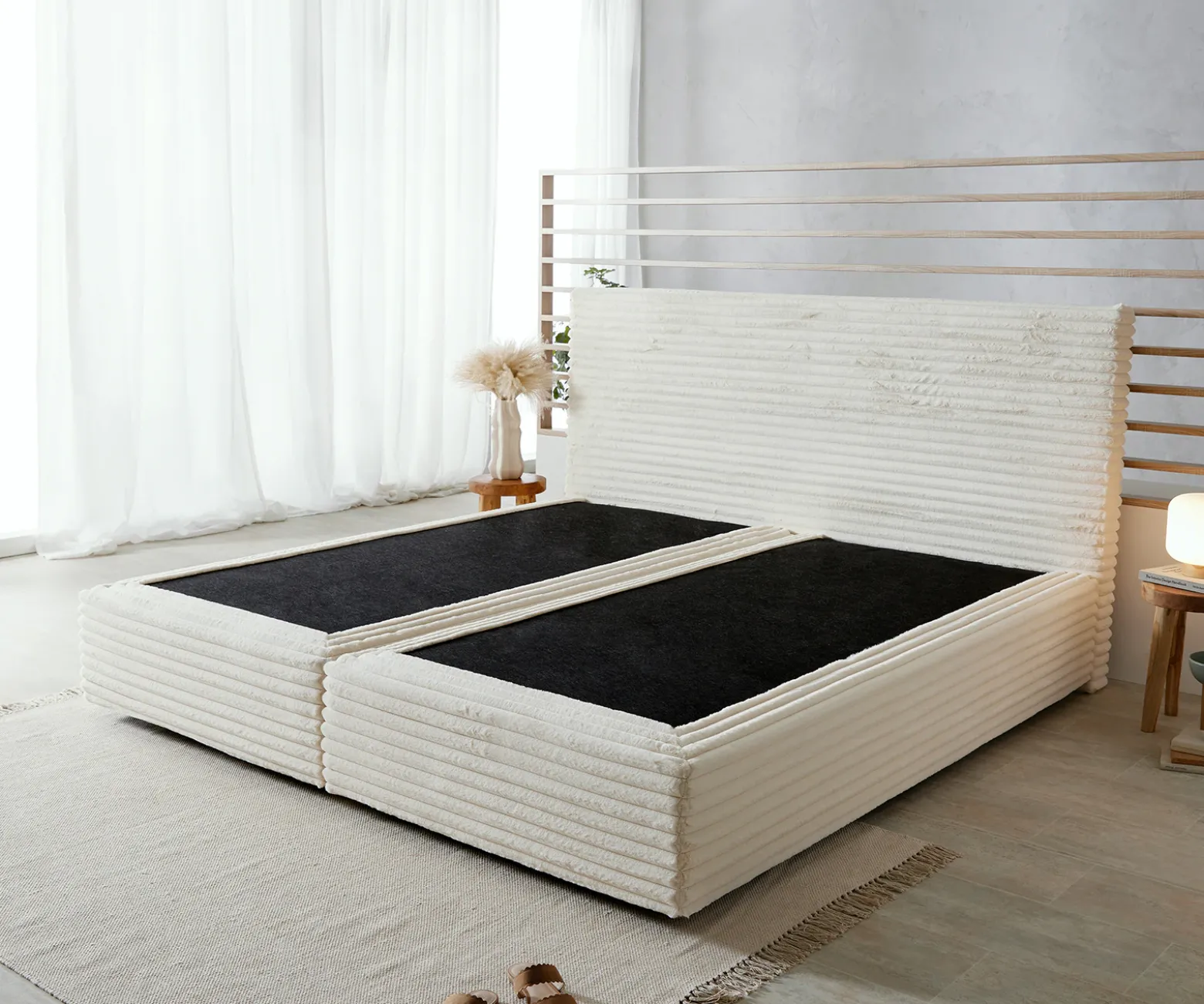 BoxspringgestellDream-Well Plüsch-Cord Beige 200x200 cm Sofort versandfertig
