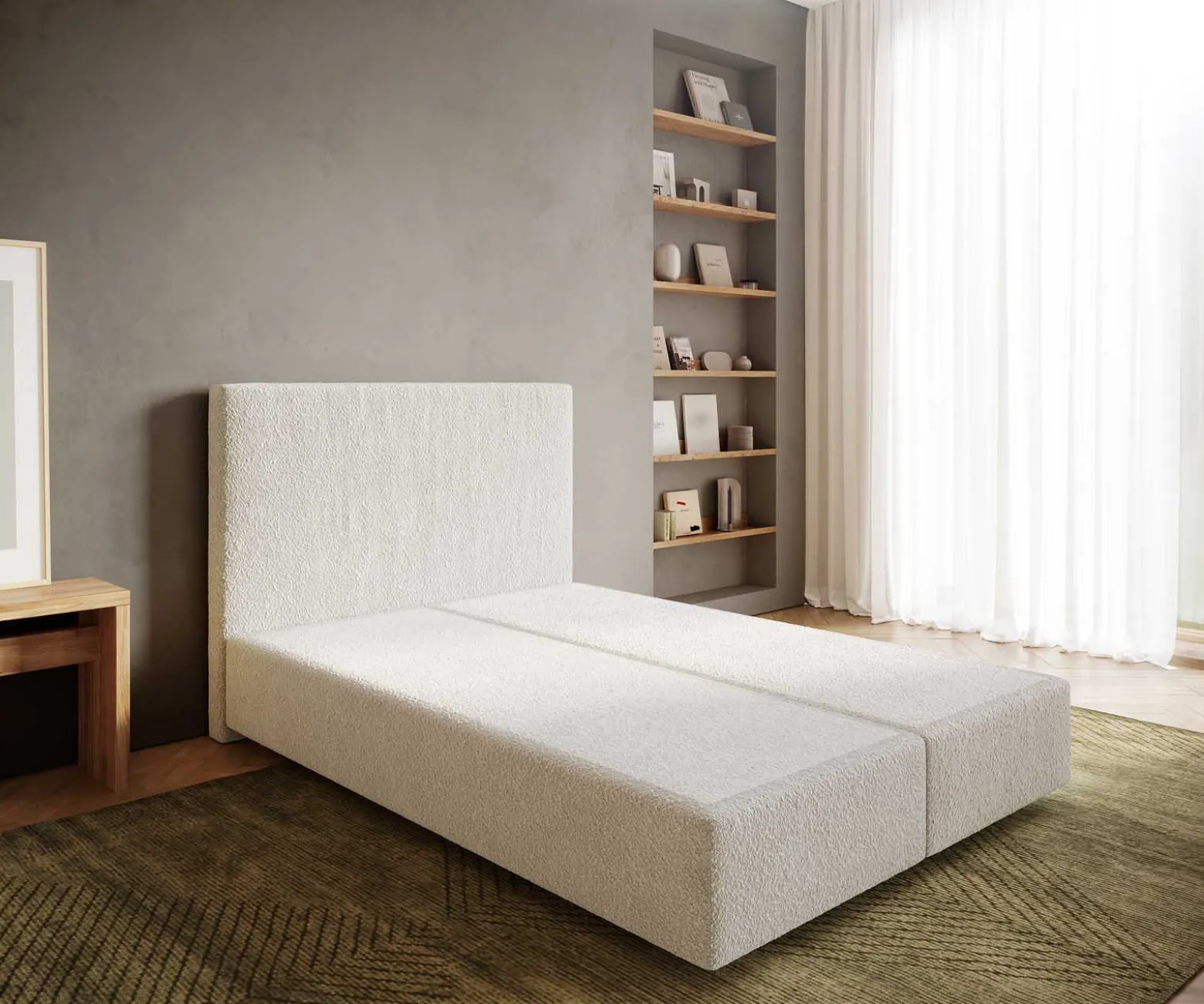 BoxspringgestellDream-Well 140x200 cm Bouclé Creme-Weiß Sofort versandfertig