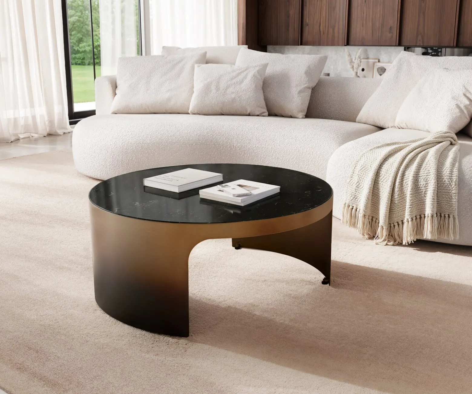 CouchtischAlerio 90x90 cm Marmor Schwarz Silber Metall Gold Ombre Versandfertig ca. 14.09.26