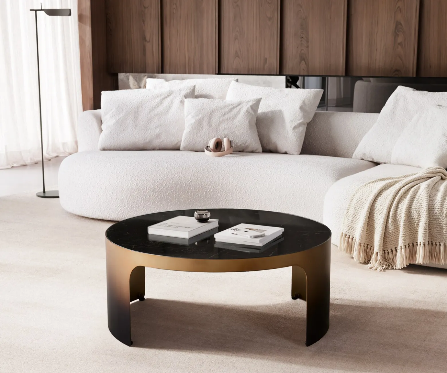 CouchtischAlerio 90x90 cm Marmor Schwarz Silber Metall Gold Ombre Versandfertig ca. 14.09.26
