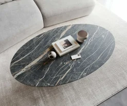 CouchtischCasilda 150x90 cm Keramik Laminam®Noir Desir Braun Mittelfuß Effektfinish Titan Sofort versandfertig