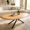 CouchtischEdge Oval 140x75 cm Eiche Natur Runde Kante Sarity Metall Schwarz Sofort versandfertig