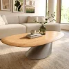 CouchtischEdge Oval 140x75 cm Eiche Natur Runde Kante Conis Edelstahl gebürstet Sofort versandfertig