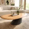 CouchtischEdge Oval 140x75 cm Eiche Natur Runde Kante Parabi Metall Schwarz Versandfertig ca. 30.10.26