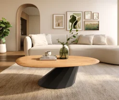 CouchtischEdge Oval 140x75 cm Eiche Natur Runde Kante Parabi Metall Schwarz Versandfertig ca. 30.10.26