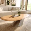 CouchtischEdge Oval 140x75 cm Eiche Natur Runde Kante Parabi Edelstahl gebürstet Sofort versandfertig