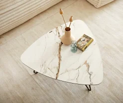 CouchtischEkrem 88x85 cm Keramik Calacatta Luxe Weiß-Gold-Grau Hairpin rund Metall Effektfinish Titan Sofort versandfertig