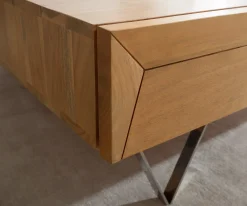 CouchtischKayu 60x60 cm Akazie Natur 2 Schübe V-Fuß Edelstahl Sofort versandfertig
