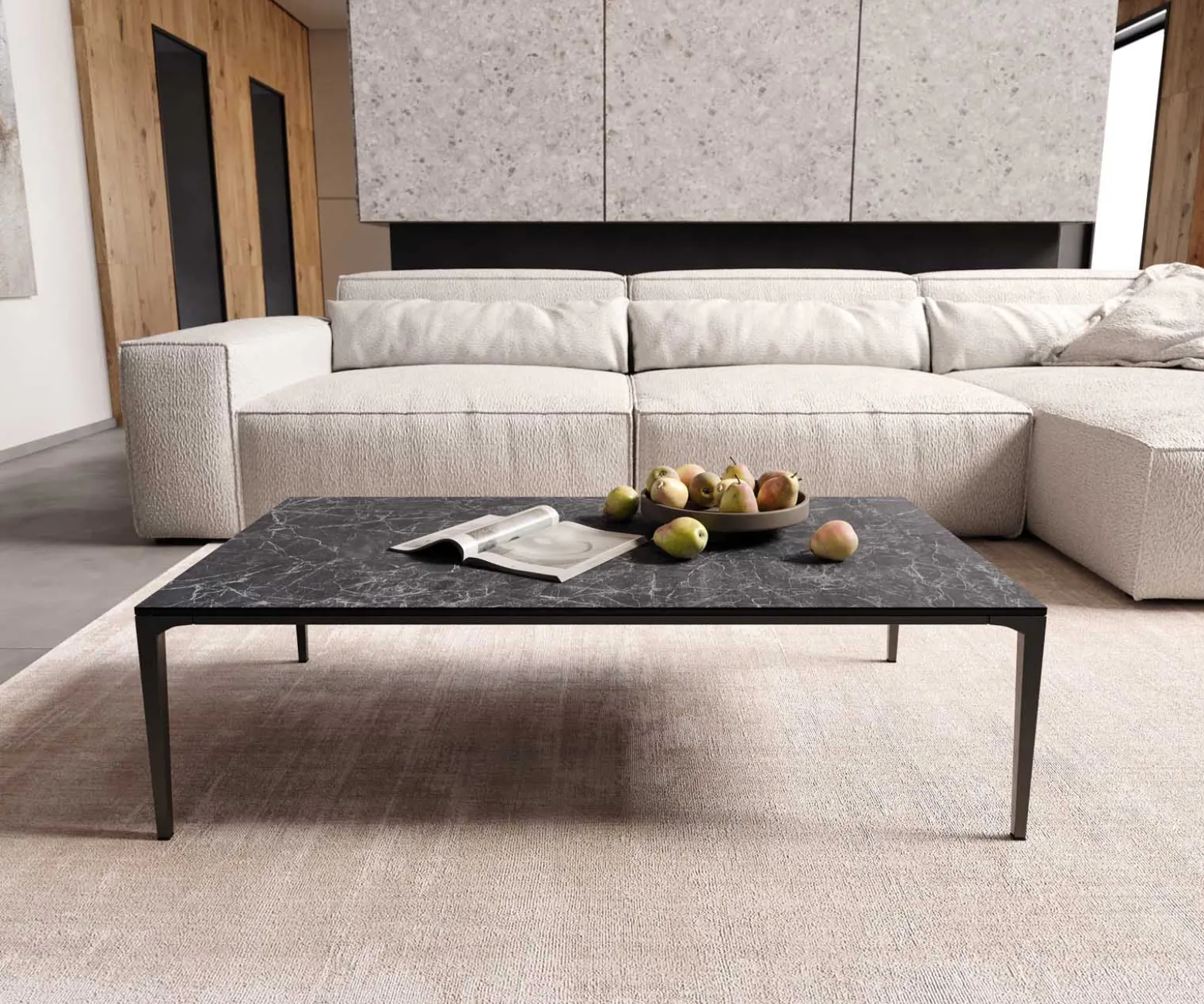 CouchtischLevente 110x60 cm Keramik Laminam® Nero Greco Anthrazit Gestell Metall Schwarz Sofort versandfertig
