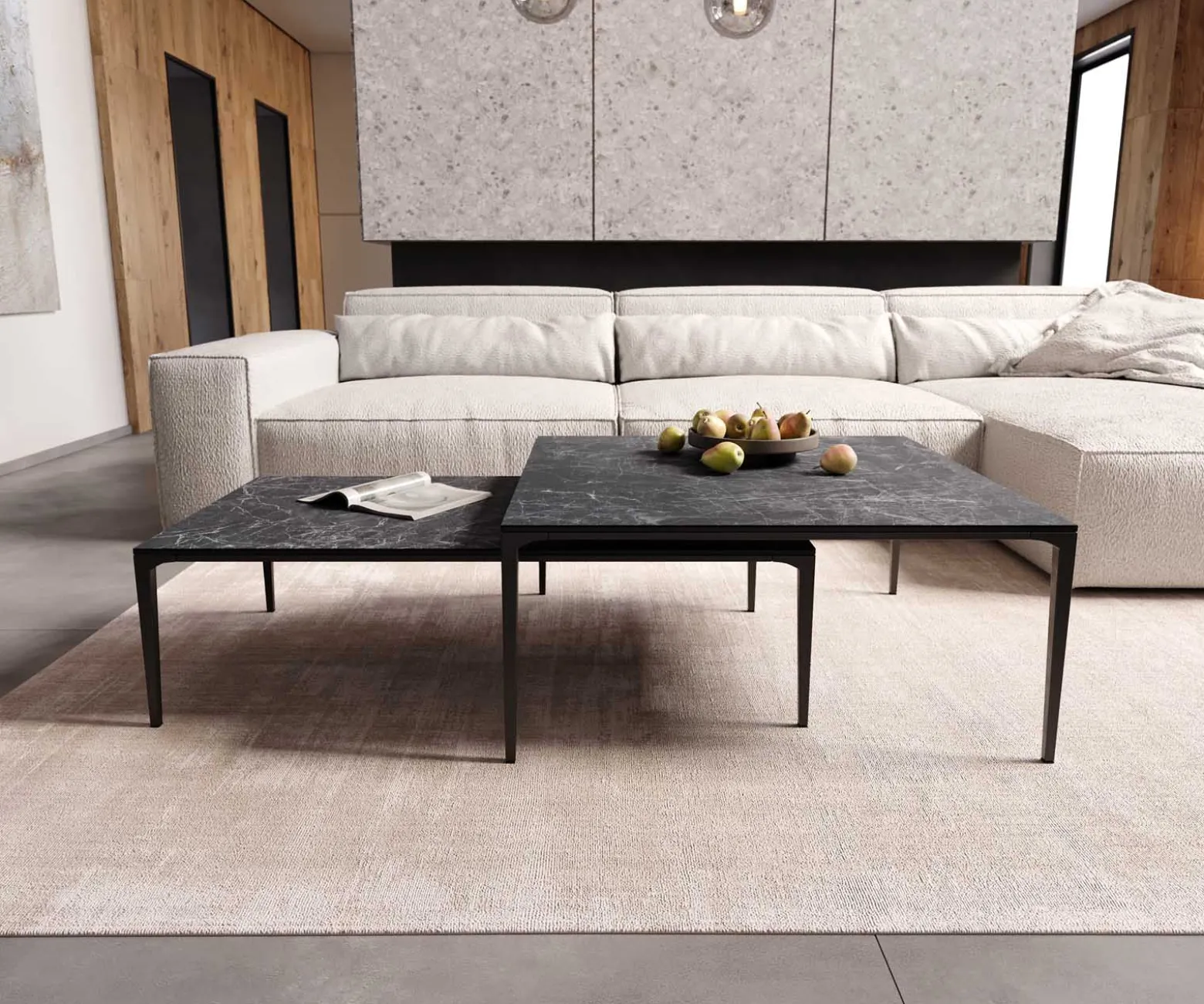 CouchtischLevente 110x60 cm Keramik Laminam® Nero Greco Anthrazit Gestell Metall Schwarz Sofort versandfertig