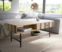 CouchtischNereos 130x60 cm Mango White Wash Metall Schwarz Sofort versandfertig