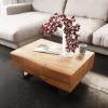CouchtischNew Live-Edge Live-Edge 80x60 cm Akazie Natur 2 Schubladen Kufe Edelstahl gebürstet Sofort versandfertig