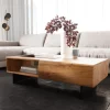 CouchtischNew Live-Edge Live-Edge 115x60 cm Akazie Natur 2 Schubladen 1 Fach Fuß schwebend Metall Schwarz Sofort versandfertig