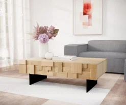 CouchtischPuzzle 120 cm 4 Schubfächer Eiche Natur Fuß schwebend Metall schwarz Sofort versandfertig