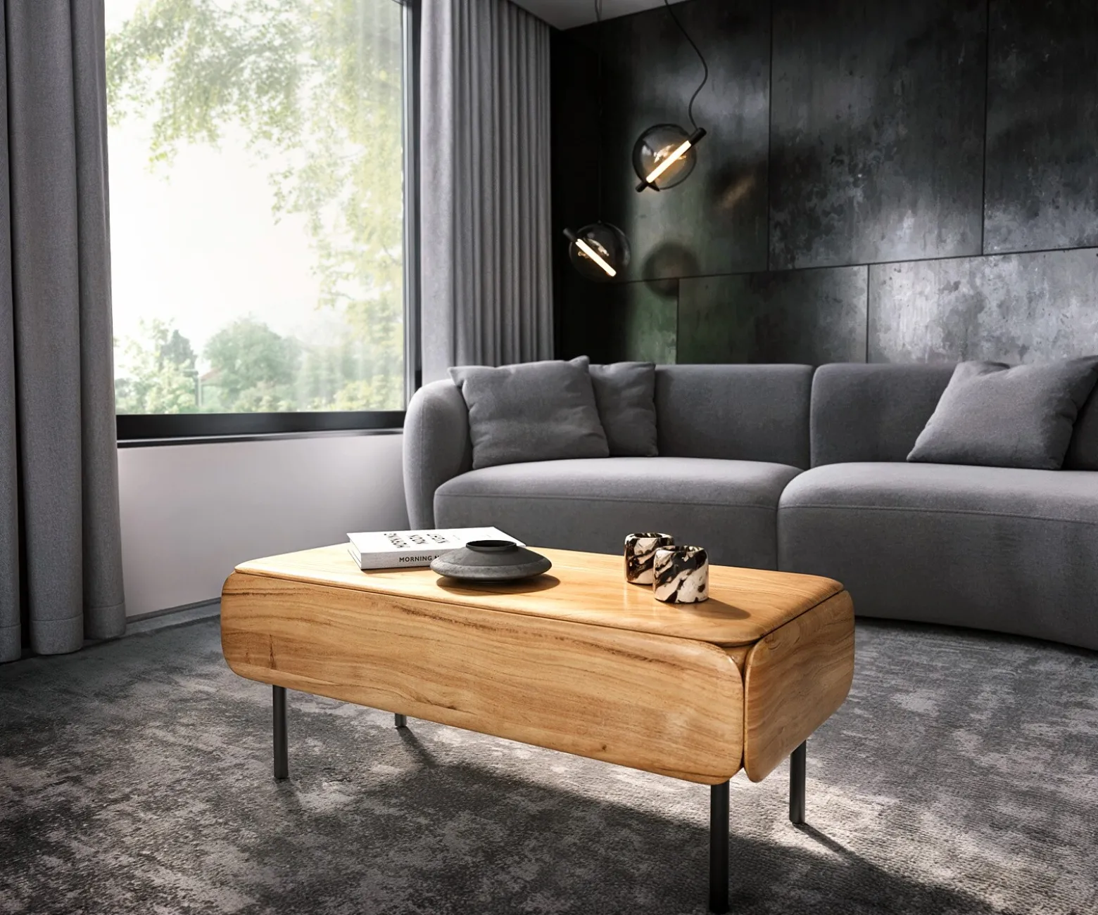 CouchtischShavani 100x50 cm Akazie Natur 1 Schublade Metall Schwarz Versandfertig ca. 28.10.26
