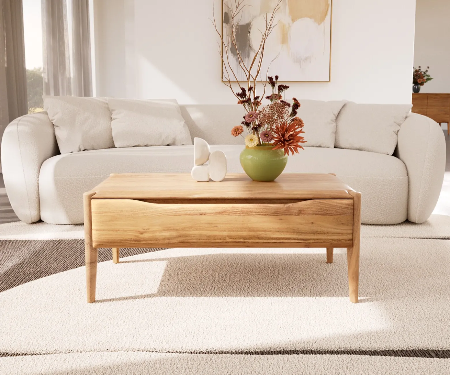 CouchtischSimcha 100x50 cm Akazie Natur 2 Klappen Sofort versandfertig